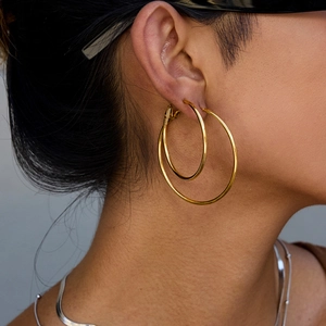 Boucles d'Oreilles Créoles Minimalistes en Acier Inoxydable pour Femmes Grandes Créoles Plaquées Or Argent Imperméable Bijoux Mode