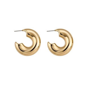Minimalist gold chunky C-shaped hoop earrings with a polished mirror metal finish for women