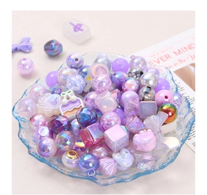 Colorful plated acrylic beads set with dream purple hearts and resin bow accessories