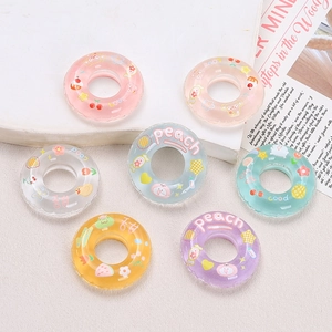 Mini Resin Transparent Swim Ring Charms For DIY Jewelry Making Cartoon Animals Printed Craft Accessories For Phone Case Decoration