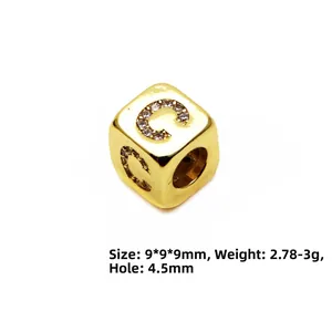 6mm gold letter C cubic bead with zircon inlays for DIY jewelry making, 9mm size