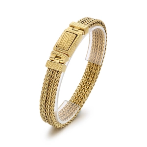 Vintage woven titanium steel men's bracelet with multi-layer gold-colored chain