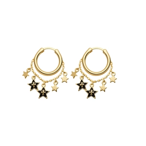 Elegant gold-plated hoop earrings featuring star charms and delicate hanging chains