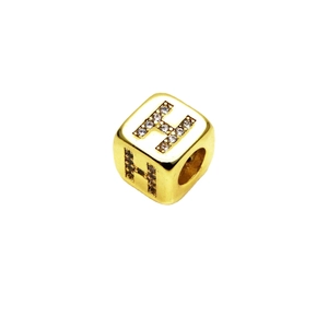 6mm gold letter H charm with micro-paved cubic zirconia for DIY jewelry making