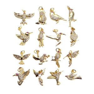 Micro Pave Zirconia Bird Charms For Jewelry Making DIY Copper Animal Pendants For Necklace Bracelet Eagle Hummingbird Parrot Pendants