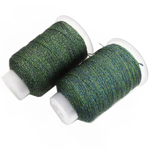 Hilos de bordar metálicos con purpurina en verde oscuro y azul pavo para tejido DIY