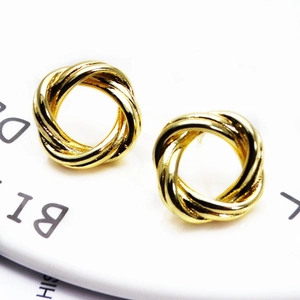 Elegant 18K gold-plated twisted knot stud earrings with a vintage geometric spiral design