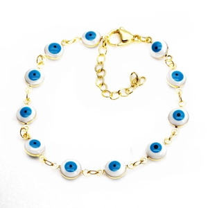 Goldenes Evil Eye Armband mit blauen Glasperlen und verstellbarem Karabinerverschluss