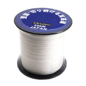 Macro shot of 2.0 size white pearl stringing wire on a 300M spool from Japan