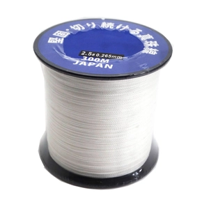 Macro detail of high-strength white nylon pearl thread 0.265mm on 300m spool