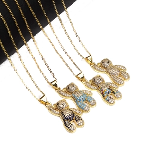 Graziosa Collana con Ciondolo a Orsetto in Zirconia Micro Pave per Donna Ciondolo Orsetto in Rame Senza Catena Gioielli