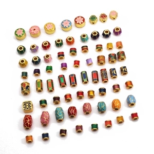 DIY jewelry making beads in gold finish with colorful enamel patterns for bracelets
