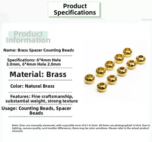 Cuentas espaciadoras planas de latón de 6x4mm con agujeros de 3,0mm/2,0mm para DIY