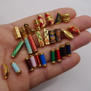 DIY gold-plated Chinese beads with enamel fortune symbols and traditional cloud patterns