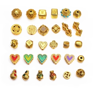 DIY Jewelry Beads Gold Plated Brass Heart Gourd Lotus Blessing Spacer Beads For Bracelet Making Vintage Enamel Charms Accessories