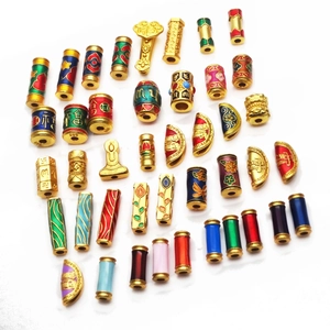 Golden DIY jewelry beads with traditional Chinese enamel patterns and lucky characters