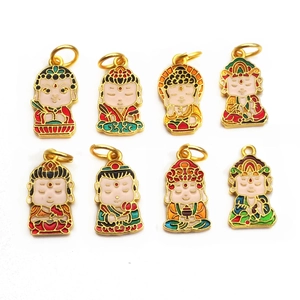 Pendentifs Bouddha en Émail Dessin Animé pour Création de Bijoux Laiton Plaqué Or Charmes Bodhisattva DIY Collier Pendentif Uniquement