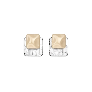 Minimalist square resin stud earrings with wrinkled silver texture