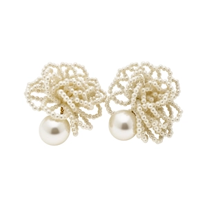Elegant French style beaded flower earrings with large pendant pearls for a classy look