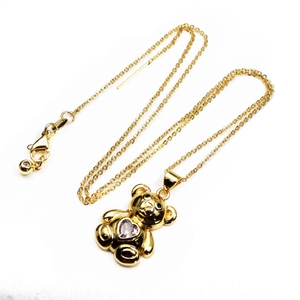 Goldene Bären-Halskette mit herzförmigem Zirkonia-Stein an einer feinen Gliederkette