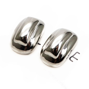 Minimalist chunky rectangular hoop earrings with polished silver mirror finish for women