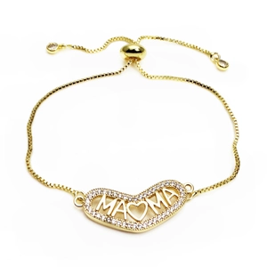 Copper Zirconia Heart Mama Mom Letter Adjustable Bolo Bracelet For Women Fashion Jewelry Making DIY Component Connector
