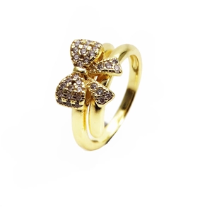 Verstellbarer 14k vergoldeter Ring mit Zirkonia-Schleife und Doppelband-Design