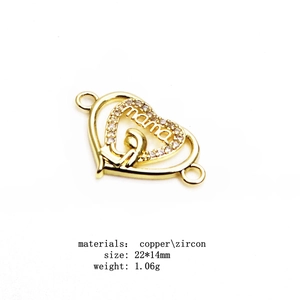 Detail view of heart-shaped MAMA connector with micro-paved zircons for DIY jewelry