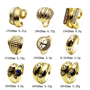 Collection of gold-plated geometric rings with zircon inlay and heart tree designs
