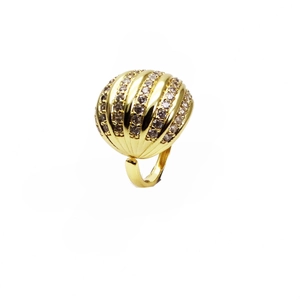 Chic 14k gold plated wide ring featuring fluted design and micro pave set zircon stones