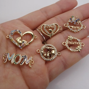 Gold mama mom letter connectors with colorful cubic zirconia for jewelry making