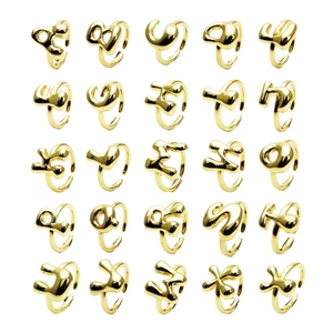 14K Vergoldeter Kupfer Anfangsbuchstabe Offener Ring Für Damen Verstellbarer Glatt Polierter Metall Ästhetischer Mode Schmuck