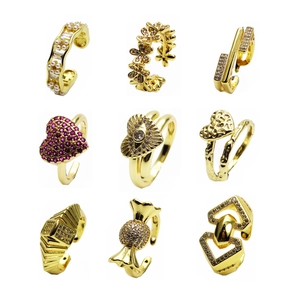 Anello in Rame Placcato Oro 14K con Zirconia per Donna Micro Pave Cuore Fiore Malocchio Regolabile Anello Aperto Gioielli