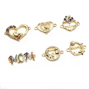 Gold-plated MAMA and MOM connectors set with cubic zirconia for DIY bracelet making
