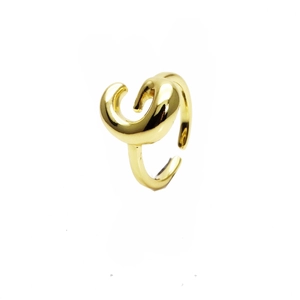Detailansicht eines 14k vergoldeten verstellbaren Rings mit flüssigen Metallkurven im Design