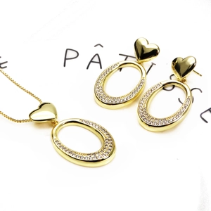14K Gold Plated Copper Heart Geometric Jewelry Set For Women Shiny Zirconia Inlaid Earrings Necklace Box Chain Accessories