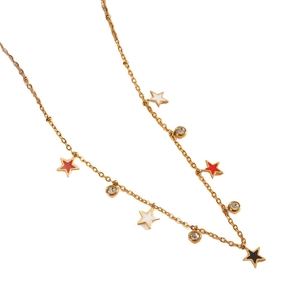 Vergulde titanium stalen ketting met meerkleurige sterretjes en fonkelende kristallen.