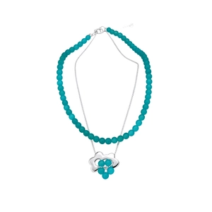Chic French style double-layer necklace with turquoise frosted glass beads and flower pendant