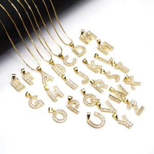 Collar con Colgante de Letra Inicial Alfabeto de Cobre Circonia para Mujer Chapado en Oro Fina Cadena de Caja Joyería Moda