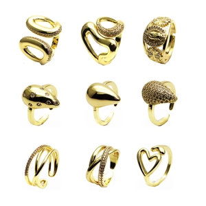 Micro Pave Zirconia Open Adjustable Ring 14K Gold Plated Virgin Mary Heart Water Drop Lightning Fashion Jewelry For Women