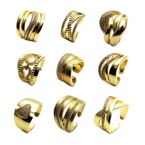 14k Vergoldet Kupfer Breitband Offene Ringe Für Damen Mikro Pave Zirkonia Geometrisch Mehrlagig Verstellbar Mode Schmuck Ring
