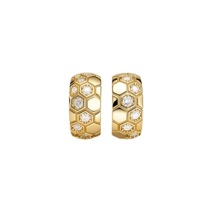 Elegant 18k gold plated C-shaped hoop earrings with honeycomb zircon pattern