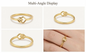 Vergoldeter geometrischer Ring aus Titanstahl für Damen in detaillierter Mehrwinkelansicht