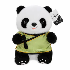 Peluche panda mignonne portant un costume traditionnel chinois Tang vert pour les enfants
