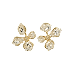 Elegant flower stud earrings featuring transparent faceted petals and a gold-tone center.