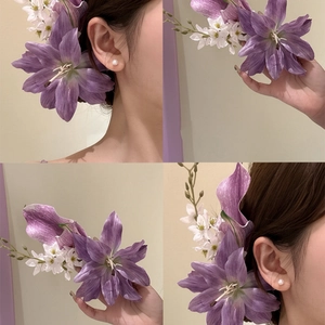 New Chinese Style Purple Lily Flower Hair Clip Elegant Fabric Duckbill Clip For Women Qipao Ancient Style Hair Accessories