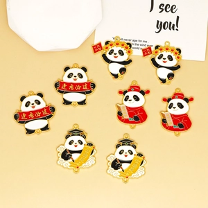Enamel panda charms with Chinese characters for graduation and exam luck DIY jewelry