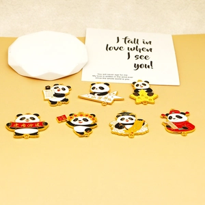 Set of cute cartoon panda enamel charms with graduation and exam themes.
