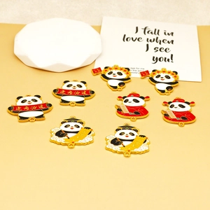 Detail view of Chinese style panda alloy charms with exam luck themes for DIY crafts