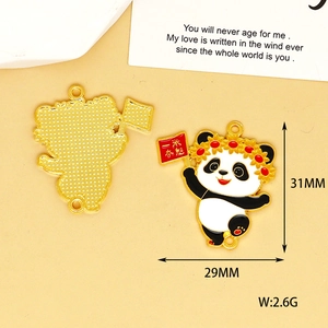 Macro view of panda charm pendant showing 31mm x 29mm dimensions and 2.6g weight.